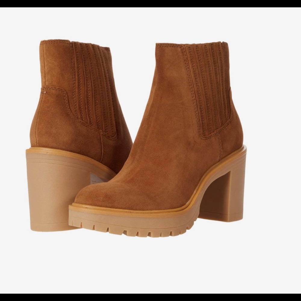 Dolce Vita Caster H2O Booties in Camel Suede, size 7.5